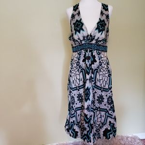 Nicole Miller Silk Gray/Turquoise Sleeveless Dress